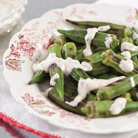 grilled okra with chipotle sauce