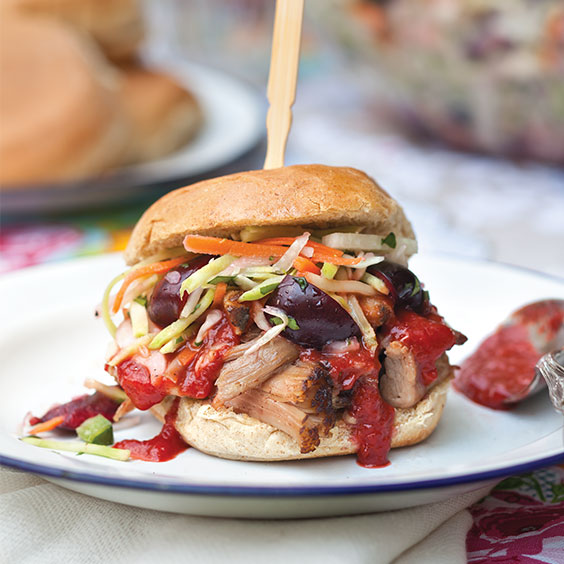 Slow Cooker Pulled Pork Sandwiches with Cherry Slaw